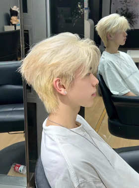 顶碎短款男士头套学生碎整短发盖头假发微分毛发黄色发全白色假米