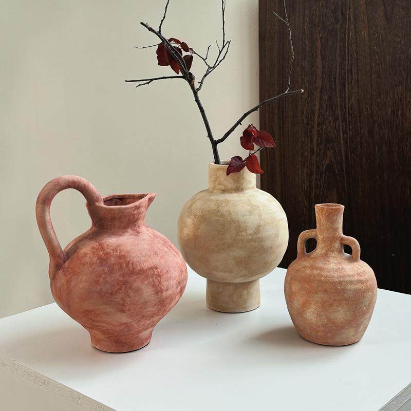 中古手作陶瓷花瓶侘寂风陶艺书房民宿插花鲜花水培桌面装饰品摆件