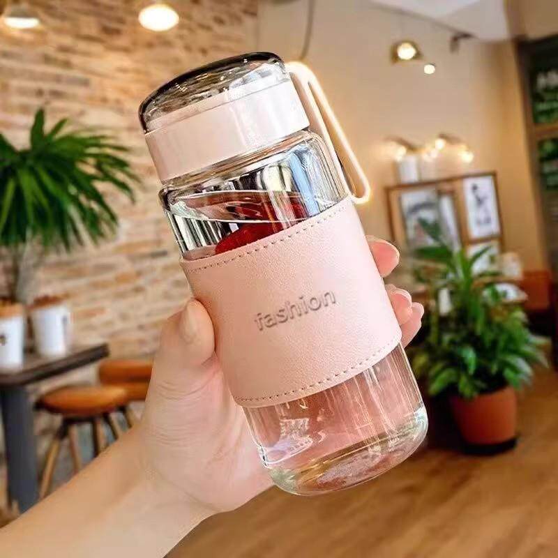 玻璃水杯韩版玻璃杯提绳带盖可爱清新简约茶杯ins高颜值可携式杯