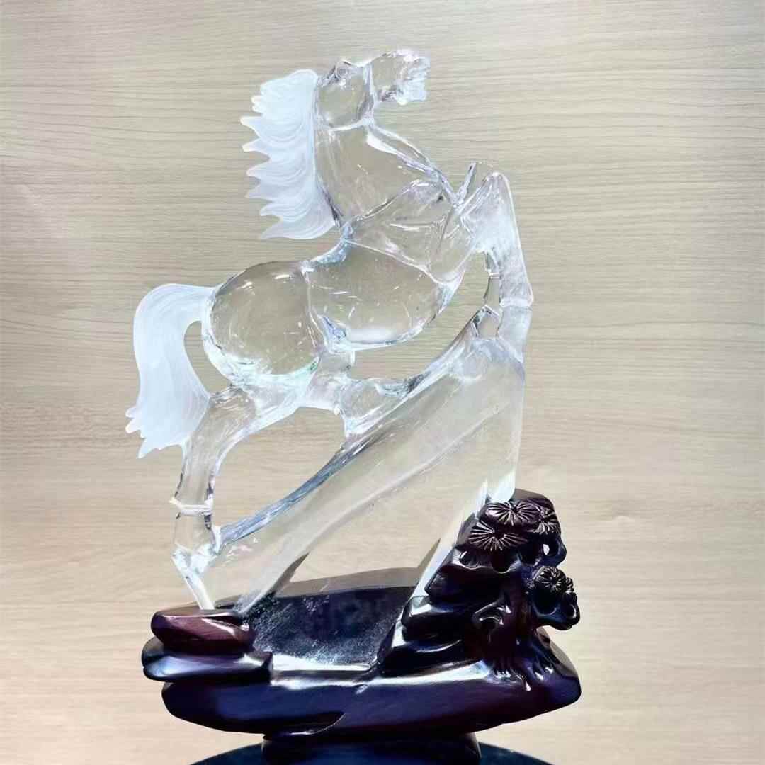 天然白水晶生肖马原石水晶生肖马白水晶雕刻马水晶马原石摆件
