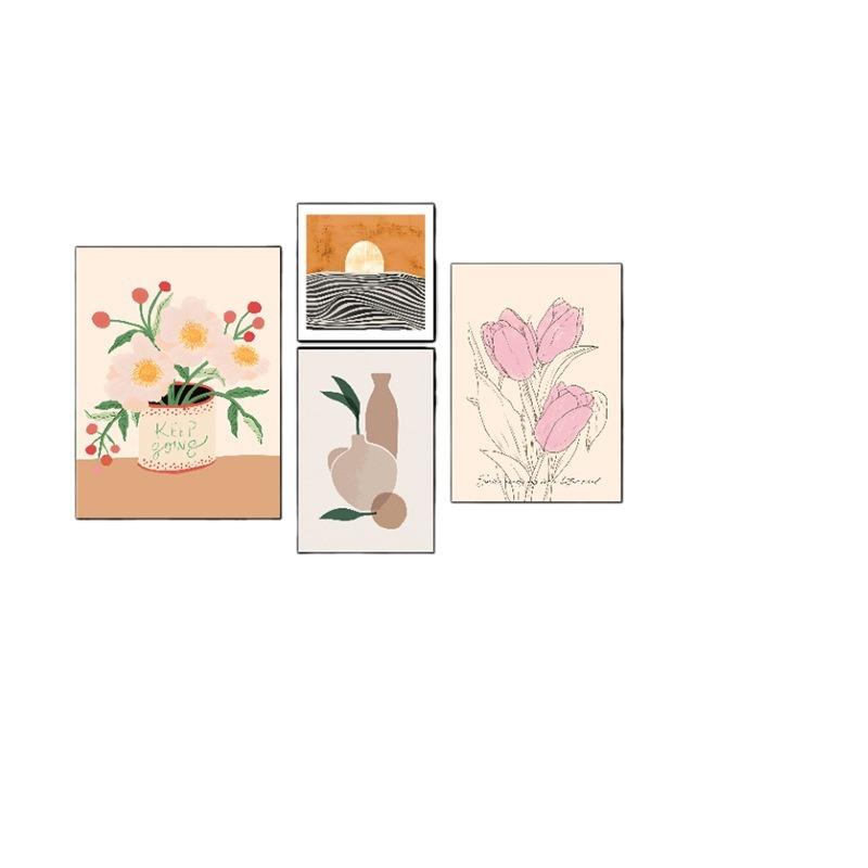 北欧小清新原木奶油风组合客厅装饰画沙发背景墙挂画花卉五联壁画