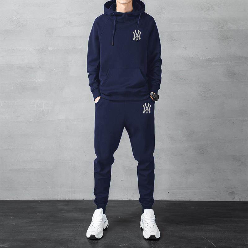 春秋新款帅气纯棉大码潮牌连帽卫衣休闲宽松跑步薄款运动服套装男