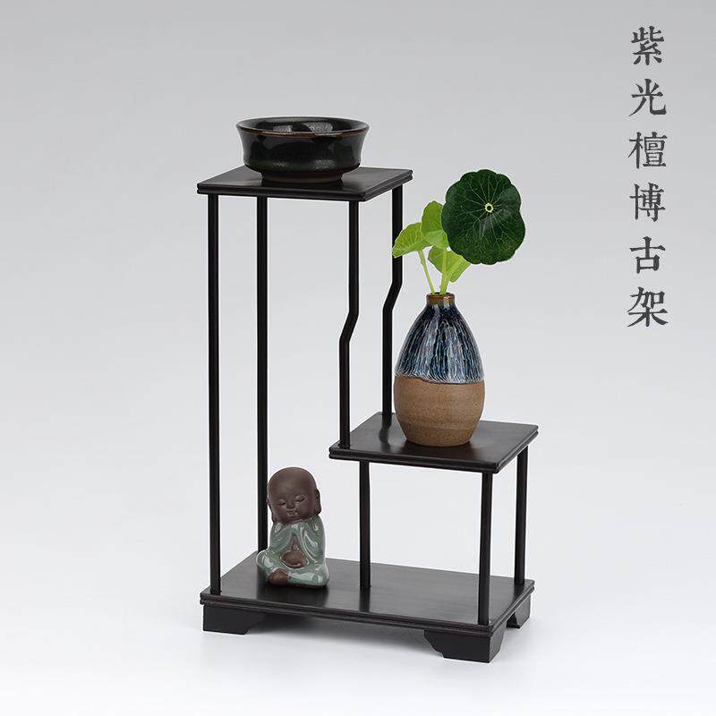 黑檀多宝格古玩架小型博古架紫光檀高低茶壶架饰品摆架奇石底座