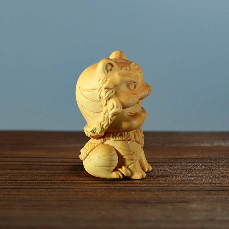 黄杨木雕生肖手把件木质家居装饰品车载摆件虎年吉祥把玩可爱虎妞