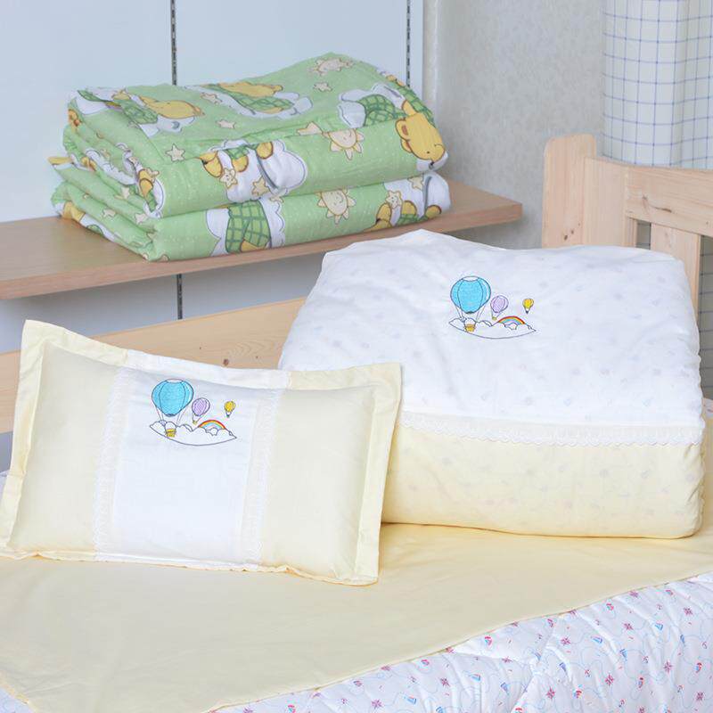 儿园儿童休被子绣花棉质淡雅黄色拼布床午用s888品上三件幼六件套