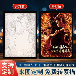 小哪吒系列创意灯光画相框国潮风儿童房客厅装 2025新款 饰摆台摆件