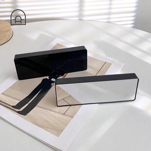 LED声控黑白镜面闹钟宿舍黑色钟表简约桌面数字钟日历电子钟温度