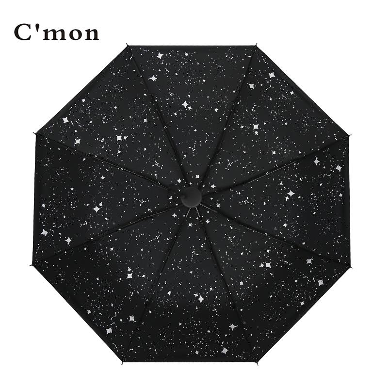 高档Con星空小黑伞晴m雨伞两折叠创意用遮阳伞女黑胶遮阳伞紫防晒