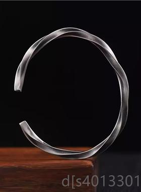 高档99纯银莫乌斯环手9镯男士款比素圈复古国风日礼物男生足银镯