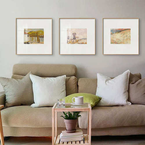 乡景 北欧小清新大海风景装饰画正方形客厅三联挂画玄关飘窗摆画