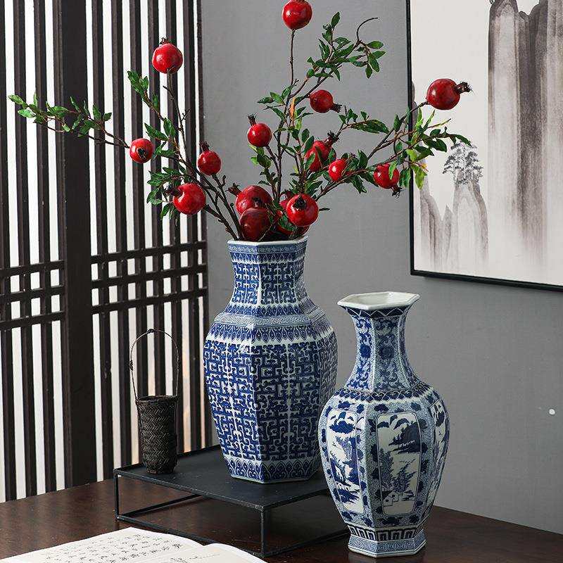 仿古手绘青花瓷花瓶摆件中式古香古色客厅陶瓷花瓶新中式花瓶摆件