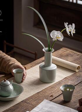 露客厅天青片养陶瓷器茶道花插花汝窑花瓶配件承复古可水培开摆件