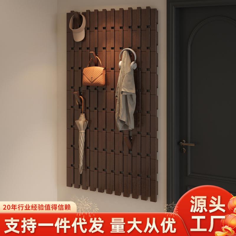 实木钢琴键挂衣架一体整墙衣帽架入户门口墙上洞洞板置物玄关壁挂