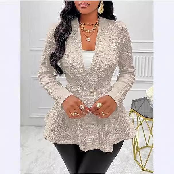 collar textured single shawl long coat button Jacquard
