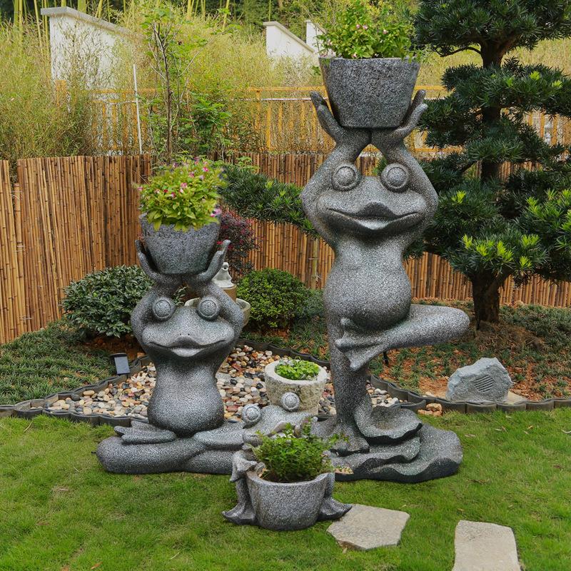 户外爱青蛙花招盆摆AGP雕件庭院园林动物塑景观财落地装可饰