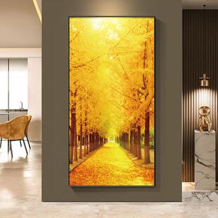 黄金大道装饰画画新款客厅玄关挂画画发财树过道走廊尽头金钱遍地