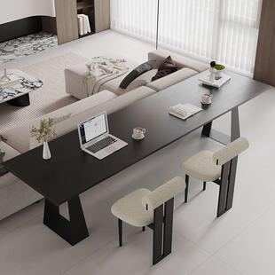 黑色实木书桌家用客厅意式极简横厅沙发后长条桌双人学习桌办公桌