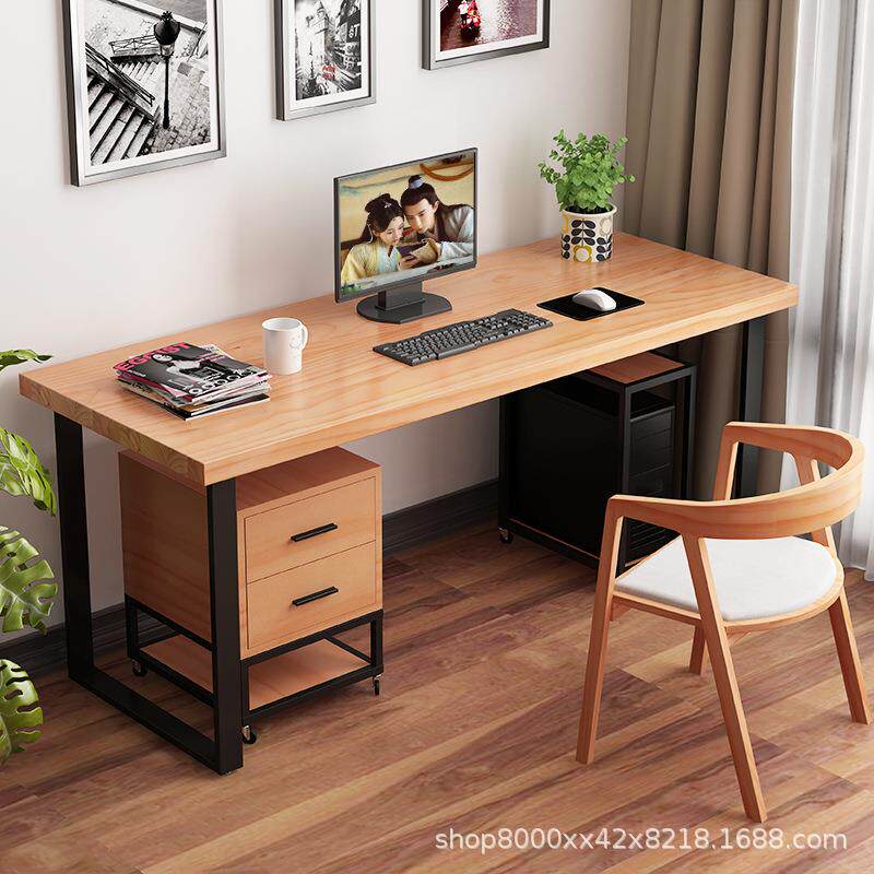 中式实木电脑台式桌可放主机托书桌家用工作办公带抽屉原木写字台