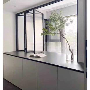 网红左右推拉折叠窗极窄折叠铝合金窗户厨房阳台门头外卖出餐口