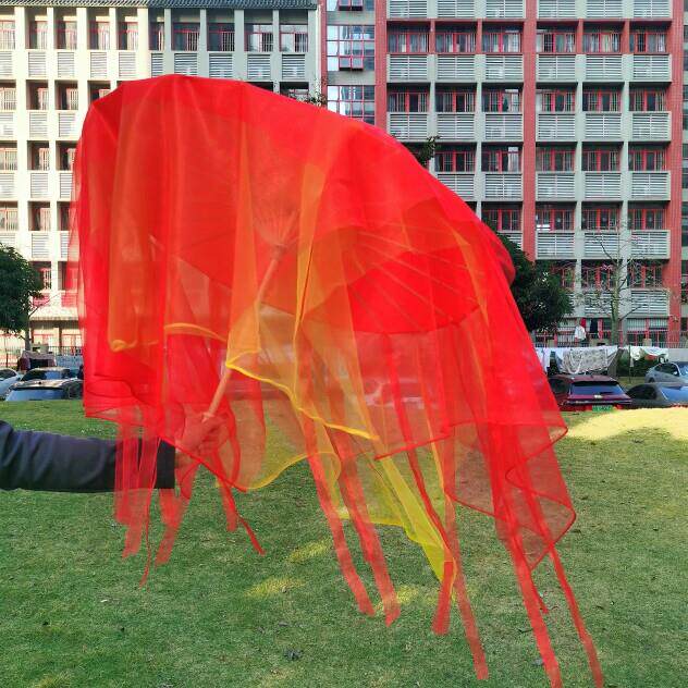 红色长流苏仙气带纱古风舞蹈伞中国风跳舞鲤影龙吟九州舞龙道具伞