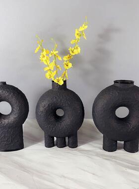 新款直销简约现代黑色树脂几何圆圈插花花器样板间客厅茶几电视柜
