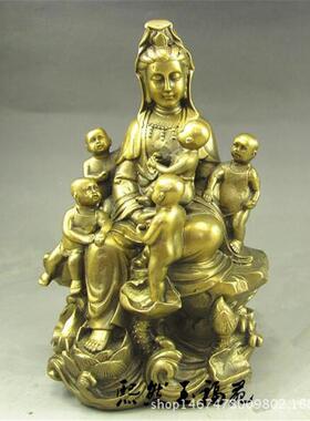 纯铜观音摆件 送子观音 五子观音菩萨佛像 求子观音家居铜器摆件