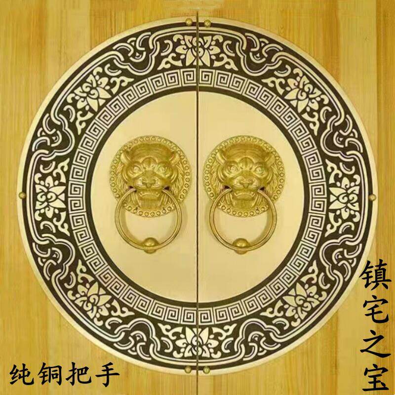 明插销彷古中式门栓双开关大门铜把手户外花园覆古木门门锁纯铜拉