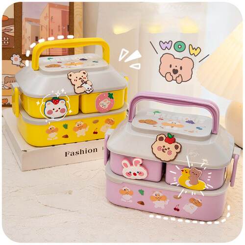 Cute Portable Lunch Box for Girls School Kids Plastic Picnic