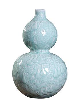 陶瓷装饰花手工浮雕青瓷葫芦陶瓷器中式家居工艺品摆件