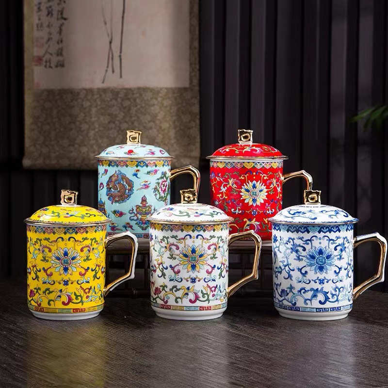 瓷杯礼品手工茶杯大容量陶瓷青花杯活动办公陶过滤批发景德镇家用