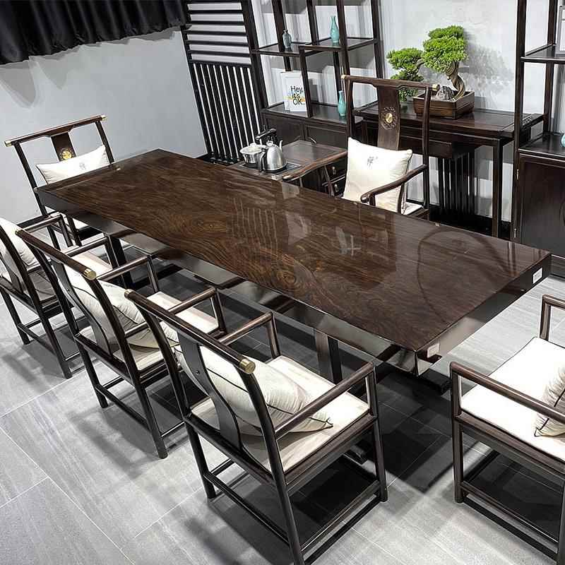 黑檀实木大板原木茶桌茶台新中式茶几画案巴花大板桌整体桌清仓