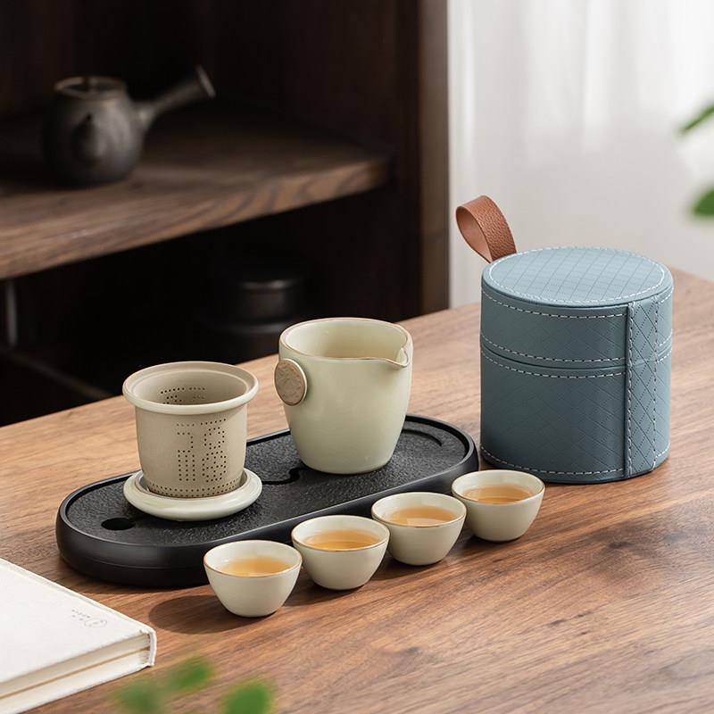 汝窑快客杯一壶四杯可携式旅行功夫茶具套组家用户外办公室泡茶壶