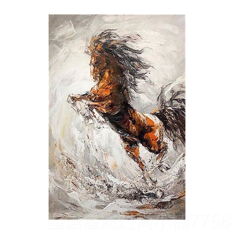 新款纯手厅绘户厚肌理抽象骏马油画入玄关客装饰画马到成办公室功图片