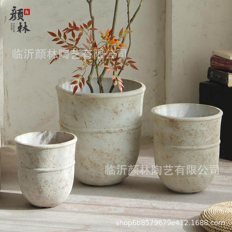 简约花盆花器做旧复古装饰透气大盆客厅阳台摆件落地水泥简约大号