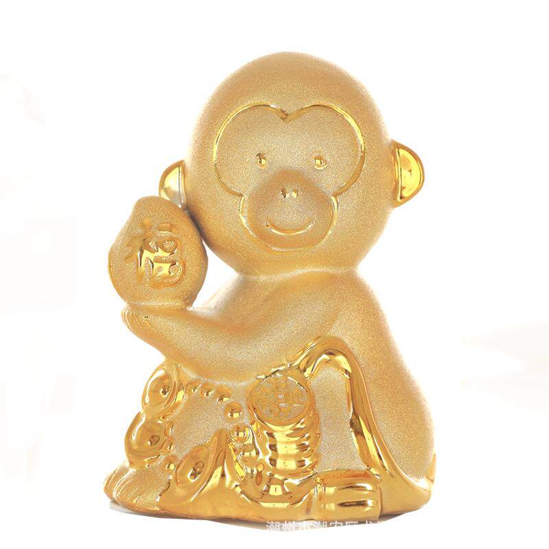 十二生肖猴年金猴摆件陶瓷存钱罐中大号金色电镀家居储蓄罐工艺品
