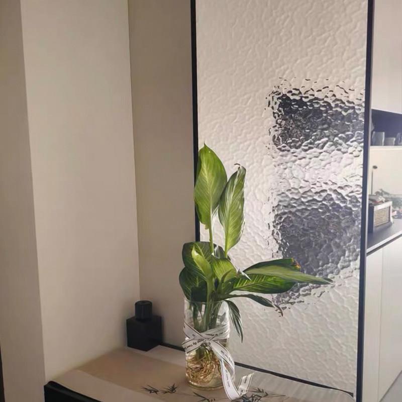 超白水波纹超薄边框化妆室简约隔断艺术屏风磨砂玻璃客厅钢化定制