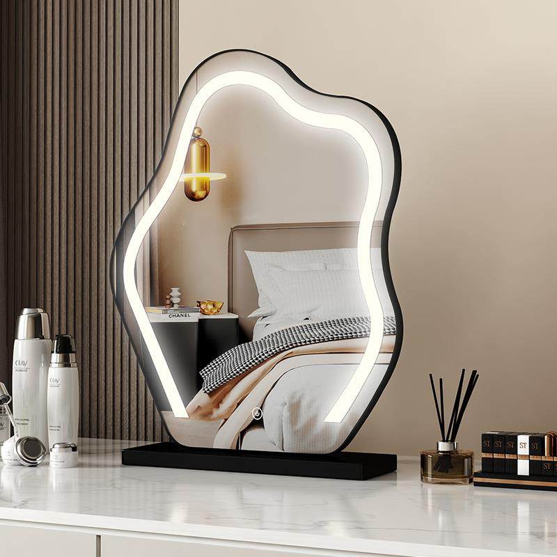 #能ld妆镜桌面带灯梳化妆镜云e朵家用卧室台RAF式不规智则大号美