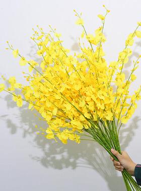 黄色跳舞兰仿真花艺客厅电视柜花束家居装饰花假花插花瓶套装摆设