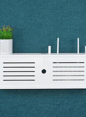 路由器收纳壁挂墙实木电视机顶盒置物架插座遮挡装饰客厅黑白灰色