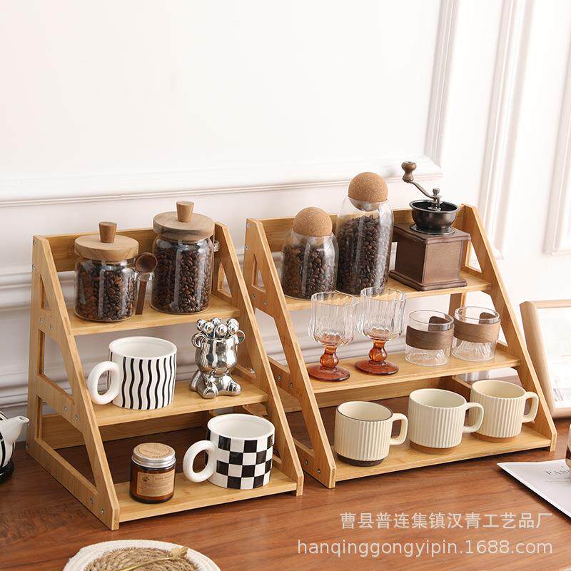 竹制酒杯展示收纳架商店厨房调料架蛋糕三层展示架多肉置物架