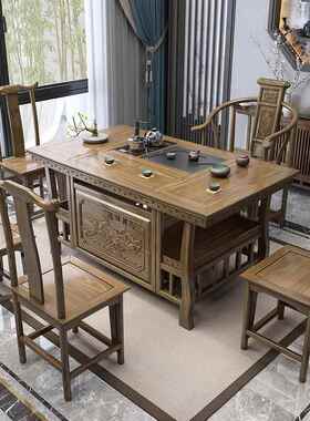 新桌中式实木茶桌椅XVQ组合一五几椅家客厅老榆用木茶办公室泡茶