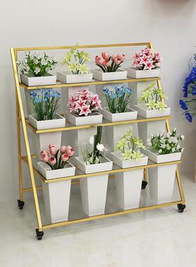 折叠鲜花架可移动阶梯多层花店花架铁艺鲜花架子花店花桶展示架