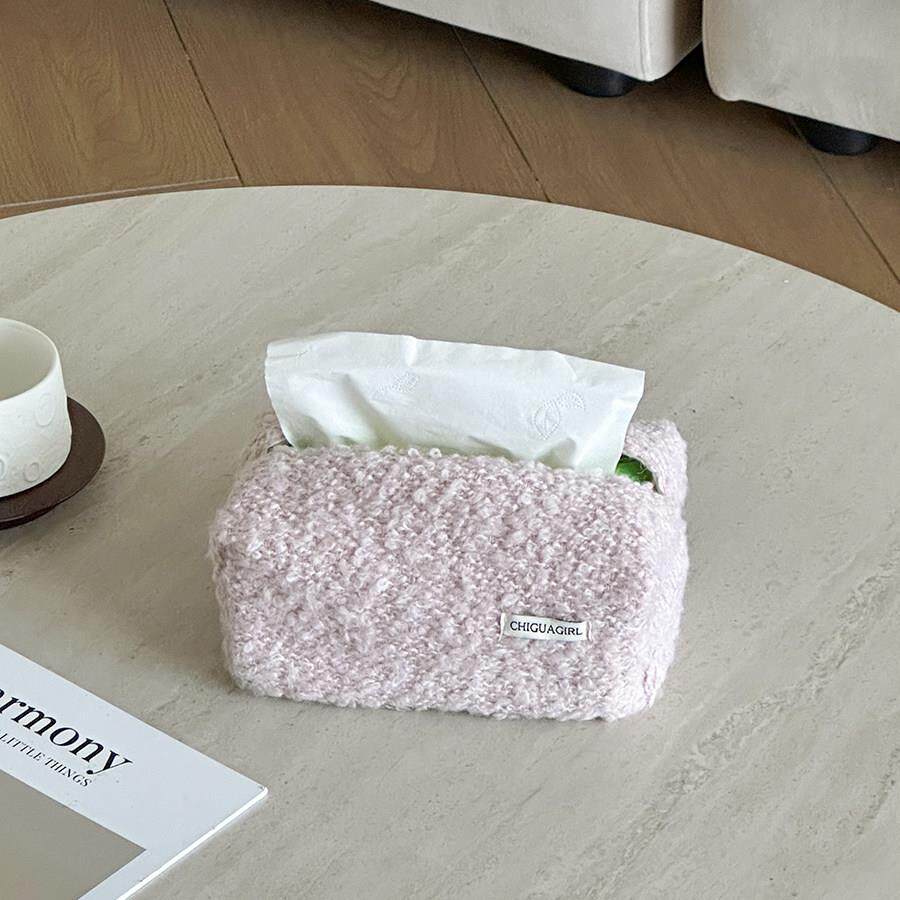 粉白毛绒布艺纸巾盒家用客厅茶几高档轻奢纸巾袋餐巾纸桌面卫生纸