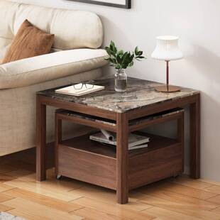 实木伸缩方形茶几组合宋氏美学客厅家用小户型简约茶台岩板矮茶桌