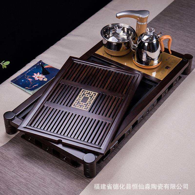 大号黑檀木长方形茶盘家用带电磁炉全自动一体实木茶台茶具套装