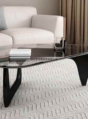 茶几桌客厅木家奢用矮桌子坐地创ESI意三角小形玻璃简约实茶台轻