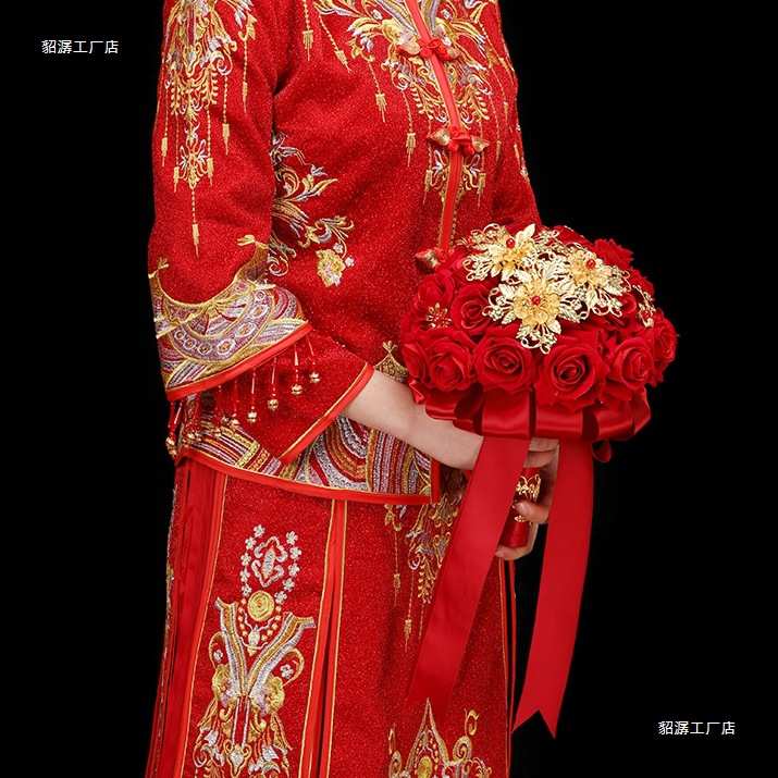 中式婚礼新娘结婚手捧花布艺玫瑰假花球婚纱摄影道具婚庆用品