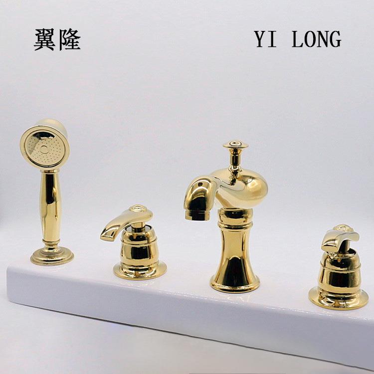 供应欧式金色混水龙头 浴室柜四件套水龙头 立式全铜脸盆水龙头
