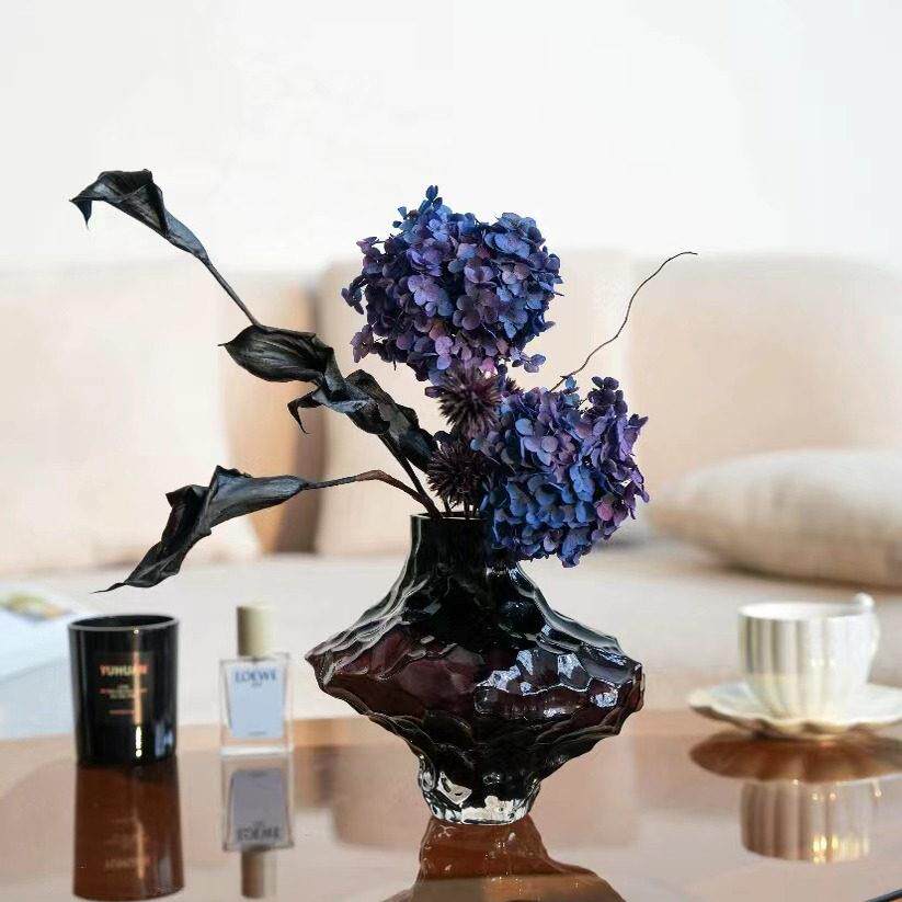 渐变紫色绣球永生花花束马蹄叶真花干花高级感客厅斗柜边几装饰花
