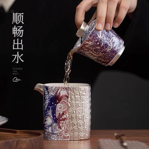 何赋森高端手作鎏银青花釉里红盖碗茶具单个不烫手三才泡茶碗送礼